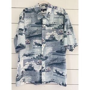Reyn Spooner Shirt Mens Blue Pearl Harbor 75th Anniversary End of WWII Size 2XL